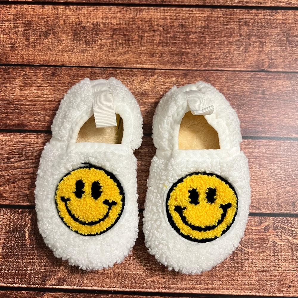 White Baby Slippers with Smiley Face
